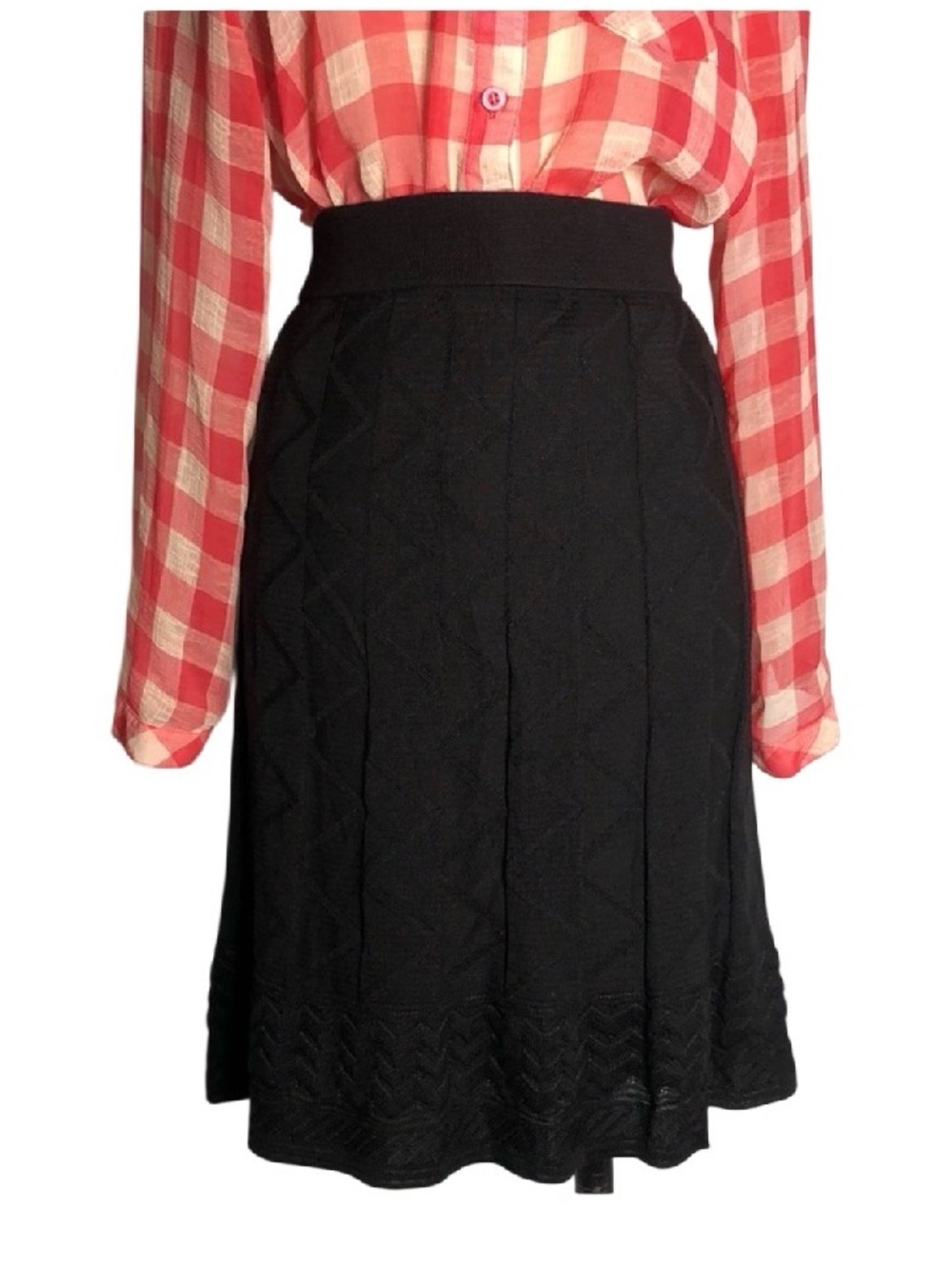 Missoni Italy Black Pleated Knit A-Line Skirt Dress Size 4 Small Luxury Flare